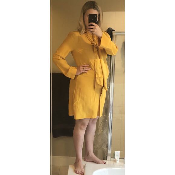 TORY BURCH Women's Yellow Golden 100% Silk Crew Neckline Sophia Dress Size 2 - Picture 10 of 11